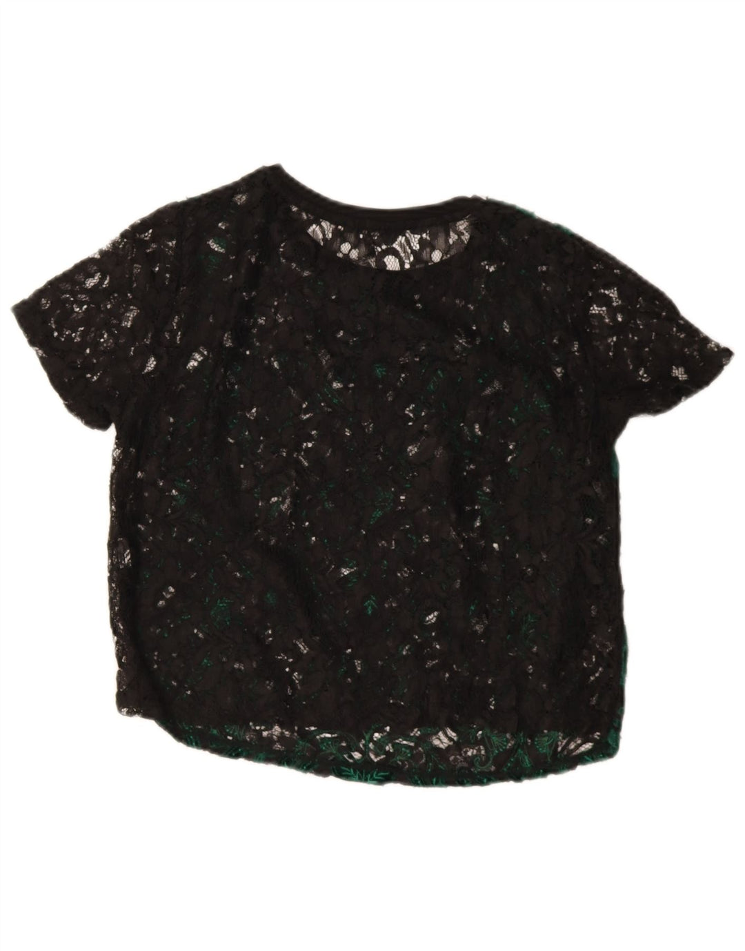 Zara Mujer Blusa Corta Top UK 44 Verde Medio Paisley