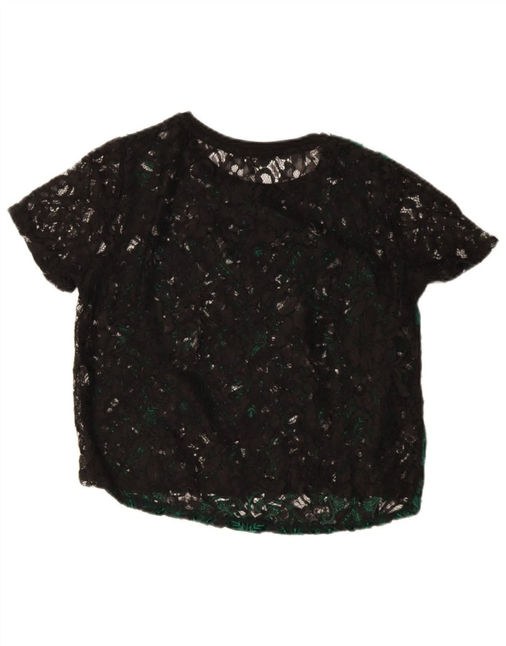 Zara Mujer Blusa Corta Top UK 44 Verde Medio Paisley