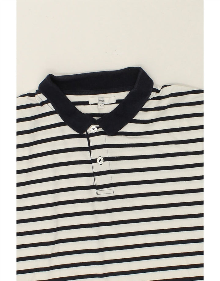 JULES Mens Polo Shirt Large White Striped Cotton Vintage Jules and Second-Hand Jules from Messina Hembry 