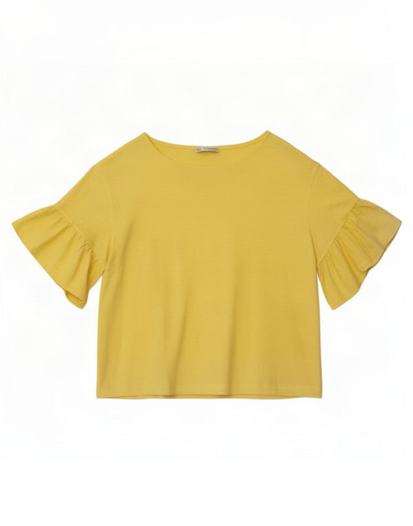 Zara Mujer Camiseta Extragrande Top UK 10 Small Algodón Amarillo
