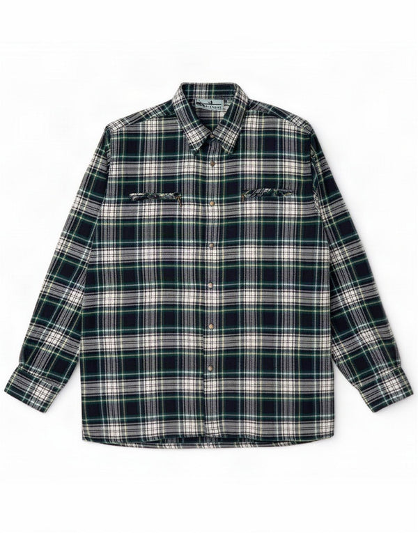Follie Mens Overshirt Flannel Shirt Size 41/42 Large Green Plaid Wool
