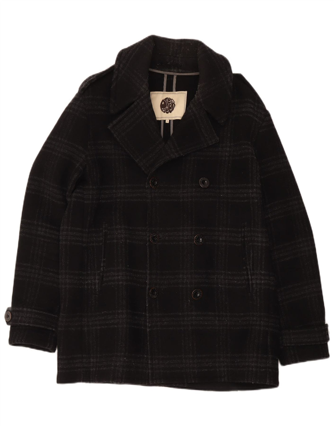 Pretty Green Chaquetón para hombre UK 40 Large Black Check Wool