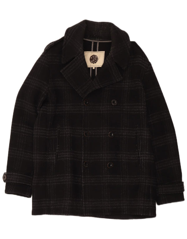 Pretty Green Chaquetón para hombre UK 40 Large Black Check Wool