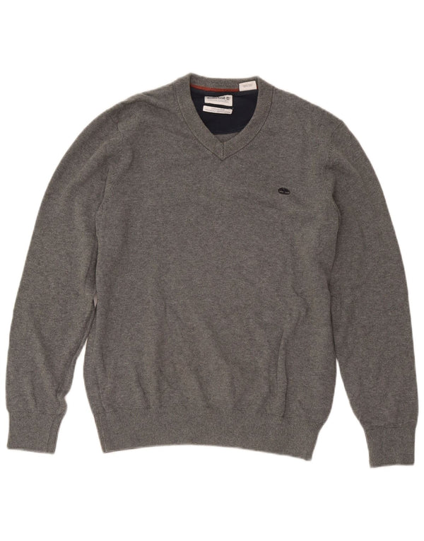 Timberland - Jersey con cuello en V para hombre, talla pequeña, algodón gris