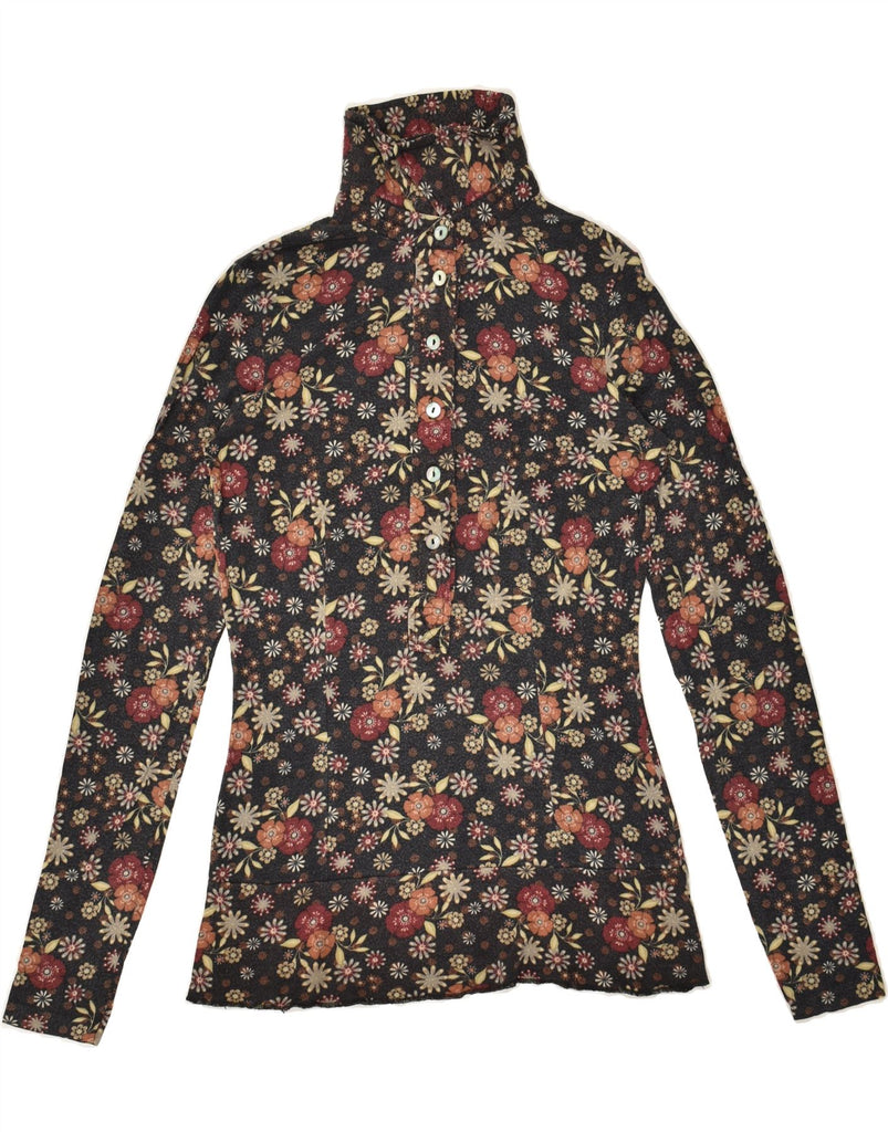 BENETTON Womens Pullover Shirt UK 2 2XS Black Floral | Vintage Benetton | Thrift | Second-Hand Benetton | Used Clothing | Messina Hembry 
