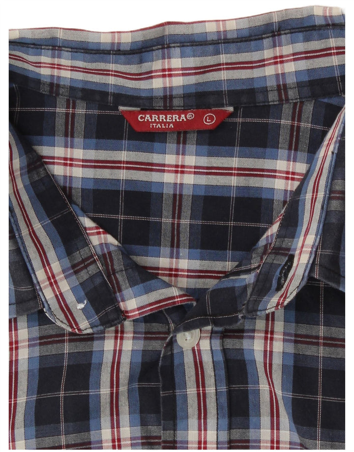 Camisa Carrera Hombre Grande Azul Marino Cuadros Algodón