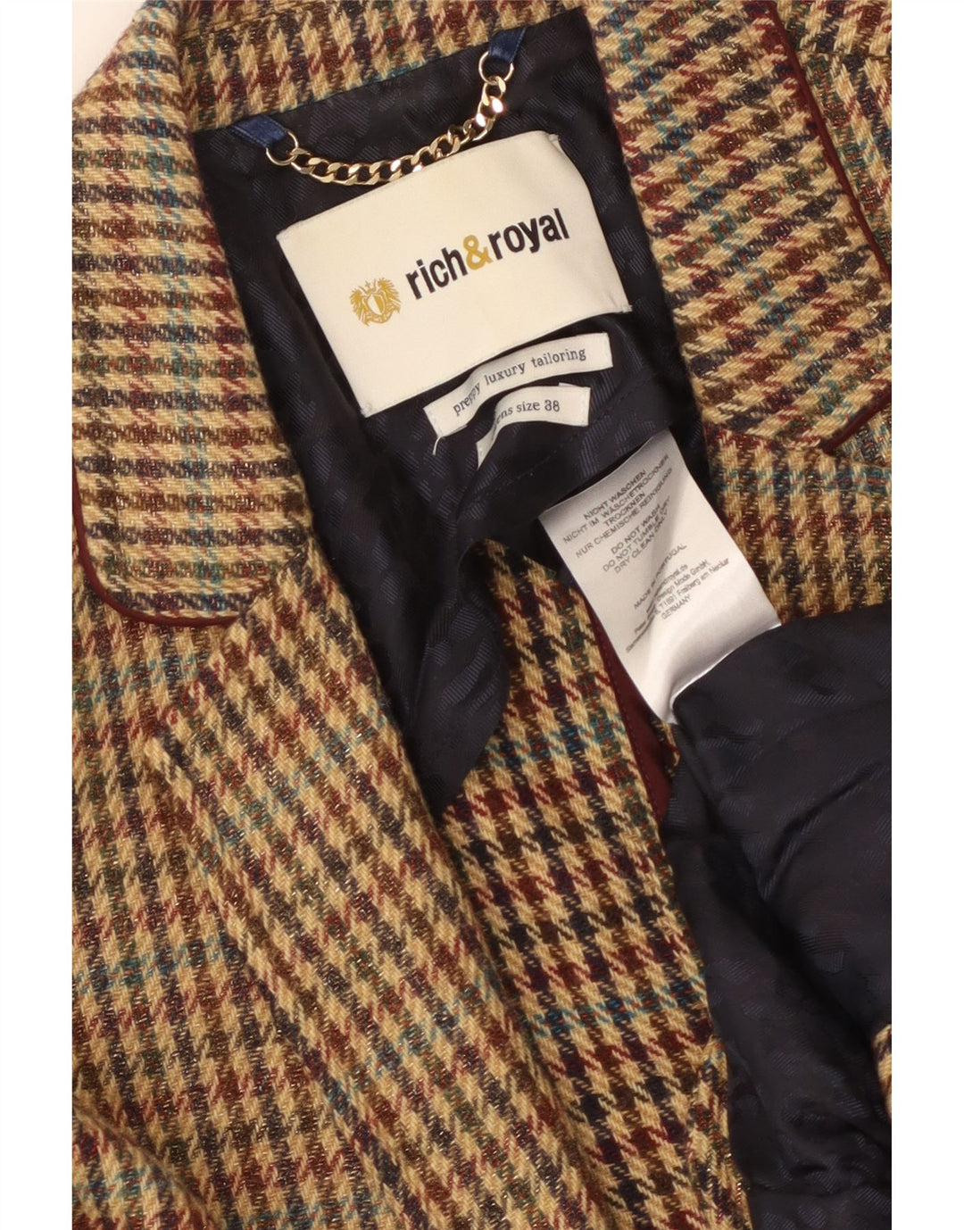 RICH & ROYAL Chaqueta tipo blazer de 1 botón para mujer EU 38 Pata de gallo marrón medio