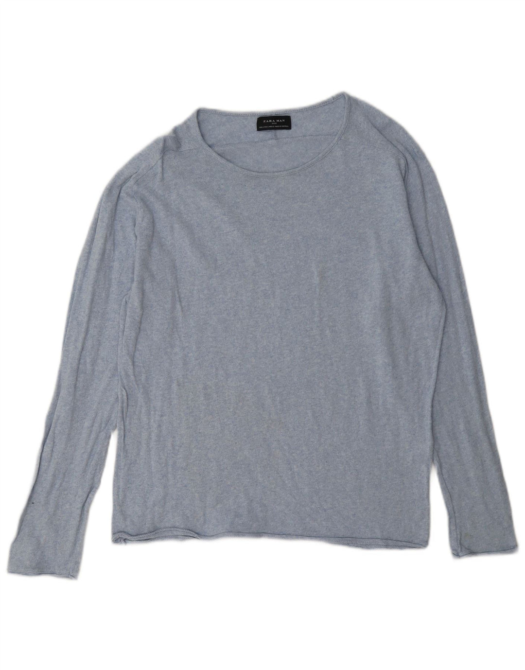 Zara Hombre Top Manga Larga Algodón Moteado Azul Grande