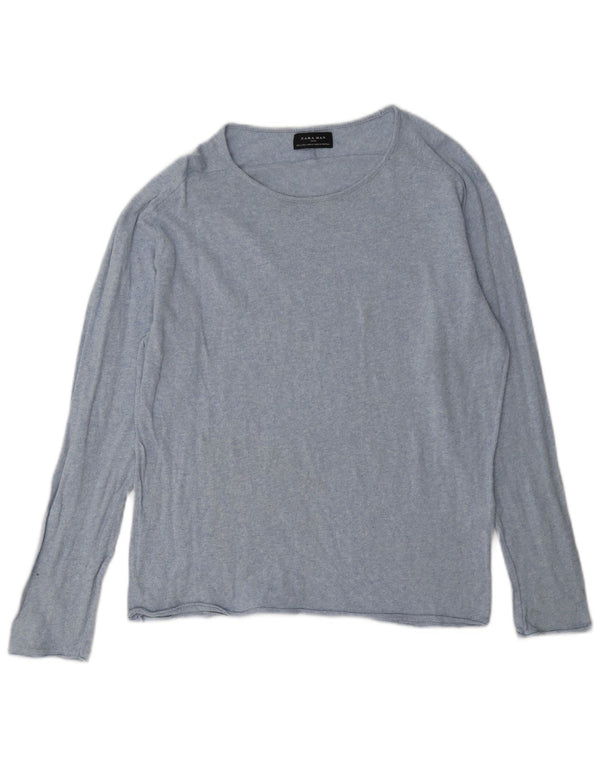 Zara Hombre Top Manga Larga Algodón Moteado Azul Grande