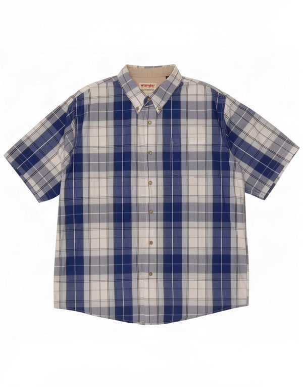 Wrangler Camisa De Manga Corta Para Hombre De Algodón A Cuadros Azul Grande