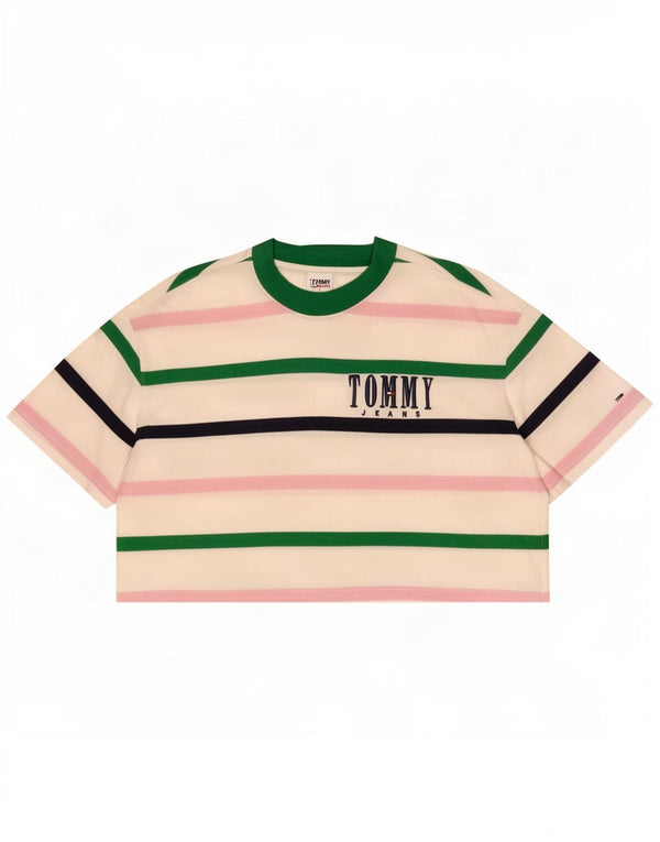 Tommy Hilfiger Camiseta corta con gráfico para mujer UK 40 XL Blanco a rayas