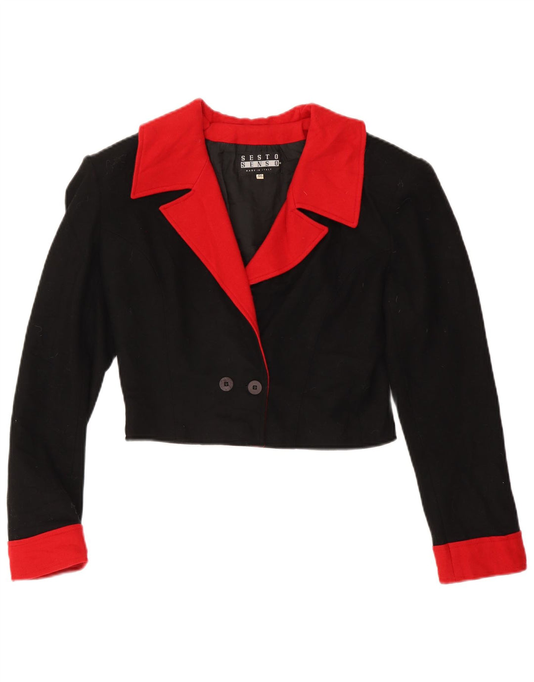 Vintage mujer doble pecho chaqueta bolero IT 46 grande negro colorblock