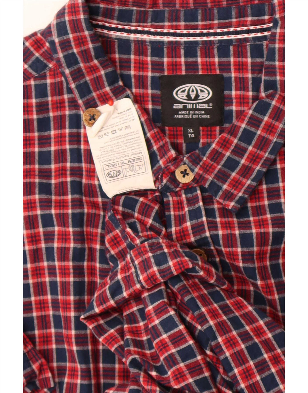 Camisa de manga corta para hombre Animal XL Algodón a cuadros rojos