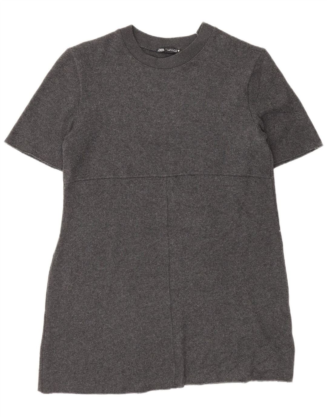 Zara Mujer Vestido Jersey De Manga Corta UK 40 Pequeño Poliéster Gris
