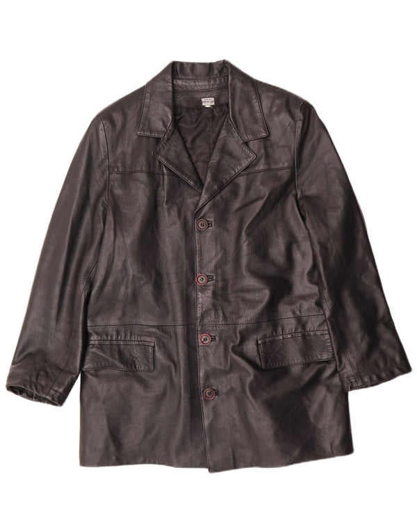 Vintage hombres chaqueta de cuero Reino Unido 38 medio negro cuero clásico