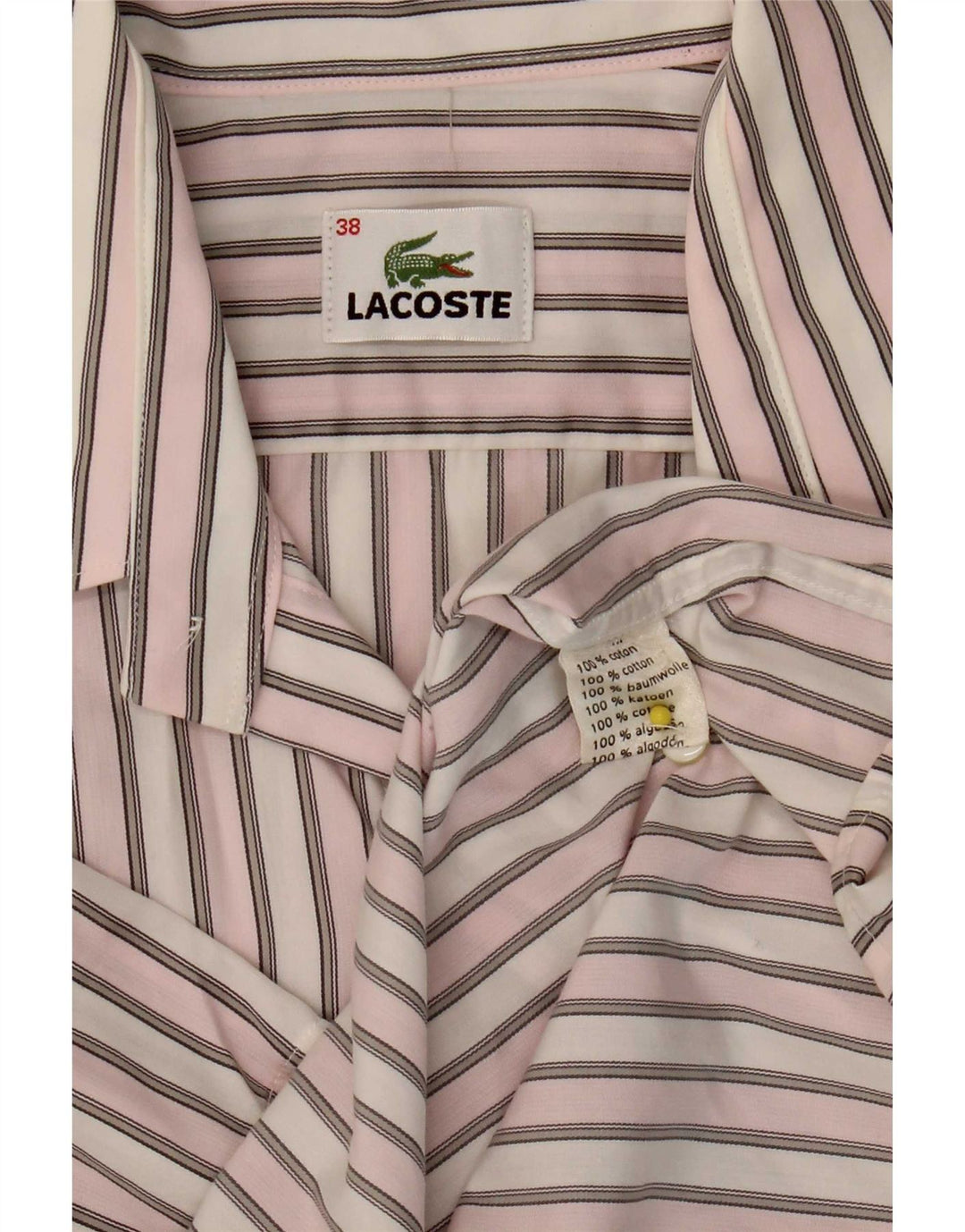 Camisa Lacoste Hombre Manga Corta Talla 38 Algodón Rayas Rosa Medio