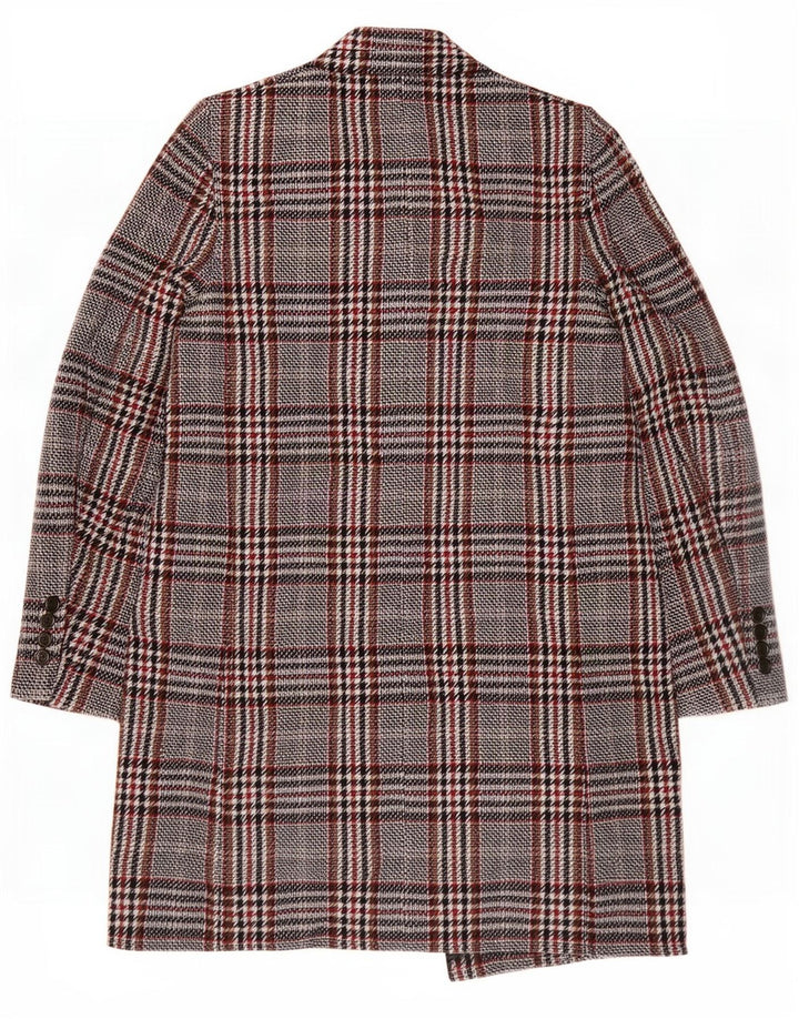 Zara Mujer Abrigo Extragrande UK 10 Small Viscosa A Cuadros Gris