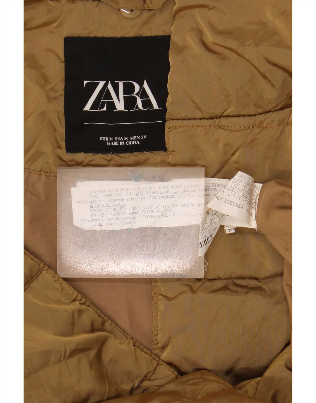 Zara Mujer Chaqueta Acolchada Extragrande Con Capucha UK 44 Mediano Caqui Poliamida