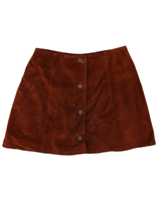 Vintage mujer ante mini falda W28 marrón medio