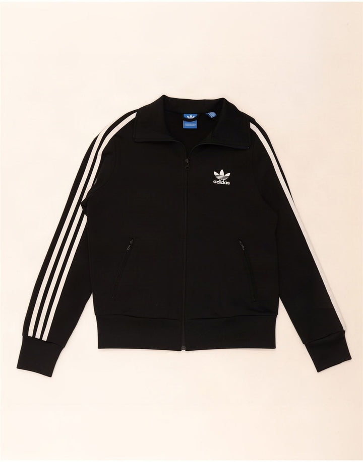 Adidas Mujer Gráfico Chándal Top Chaqueta UK 10 Pequeño Poliéster Negro