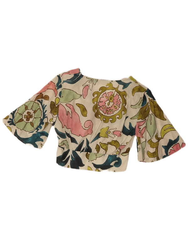 Zara Top corto de manga 1/2 para mujer UK 10 Small Multicolor Floral