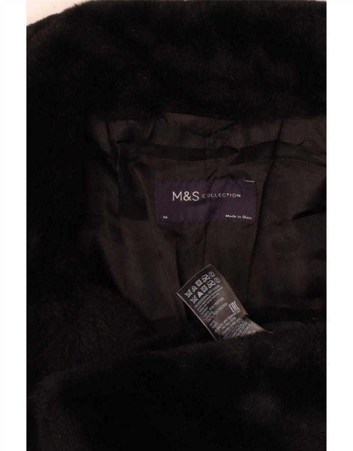 Marks & Spencer Chaqueta de piel sintética para mujer UK 44 Poliéster negro mediano