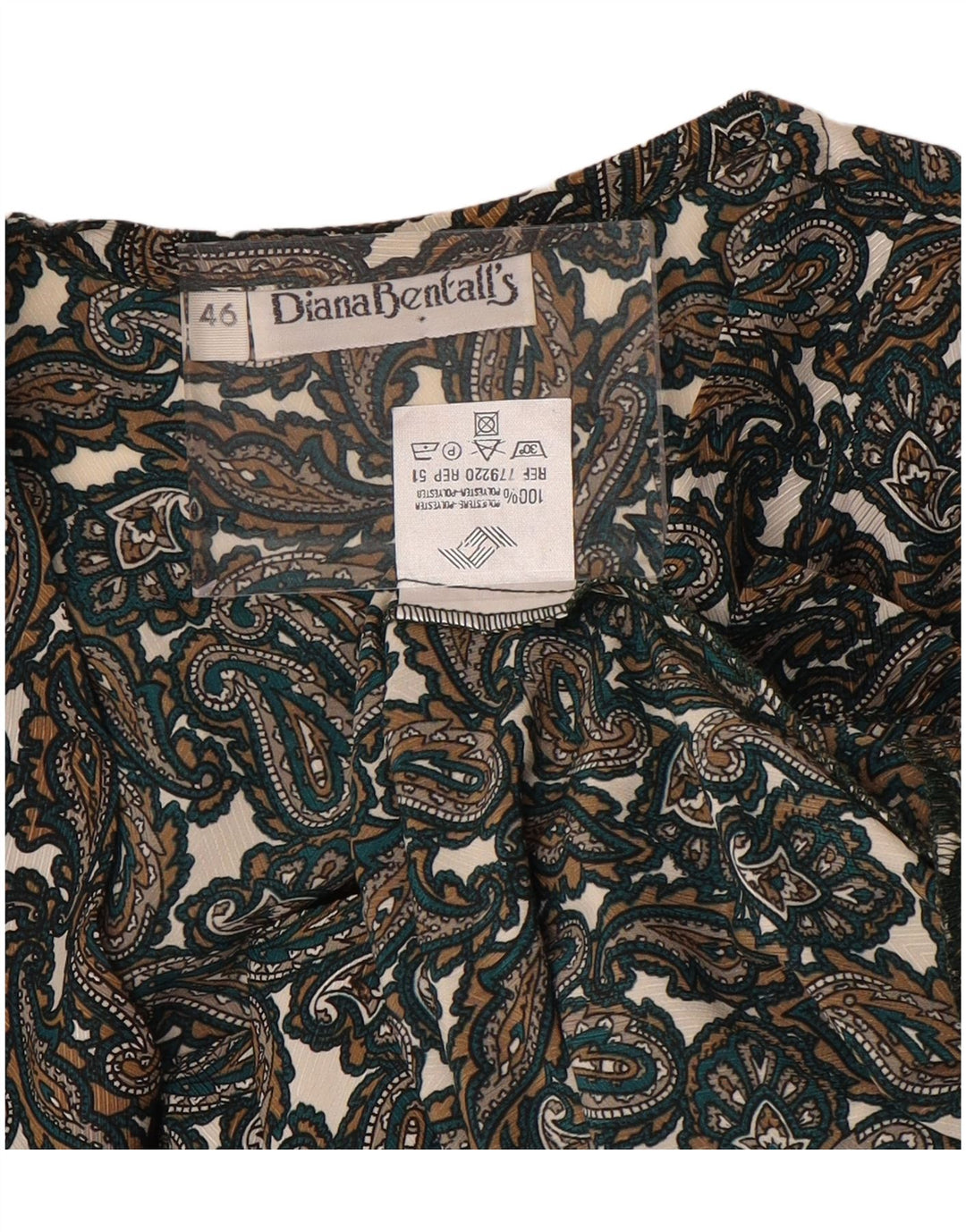 DIANA BENTALLS Blusa camisera para mujer IT 46 Grande Marrón Paisley Poliéster