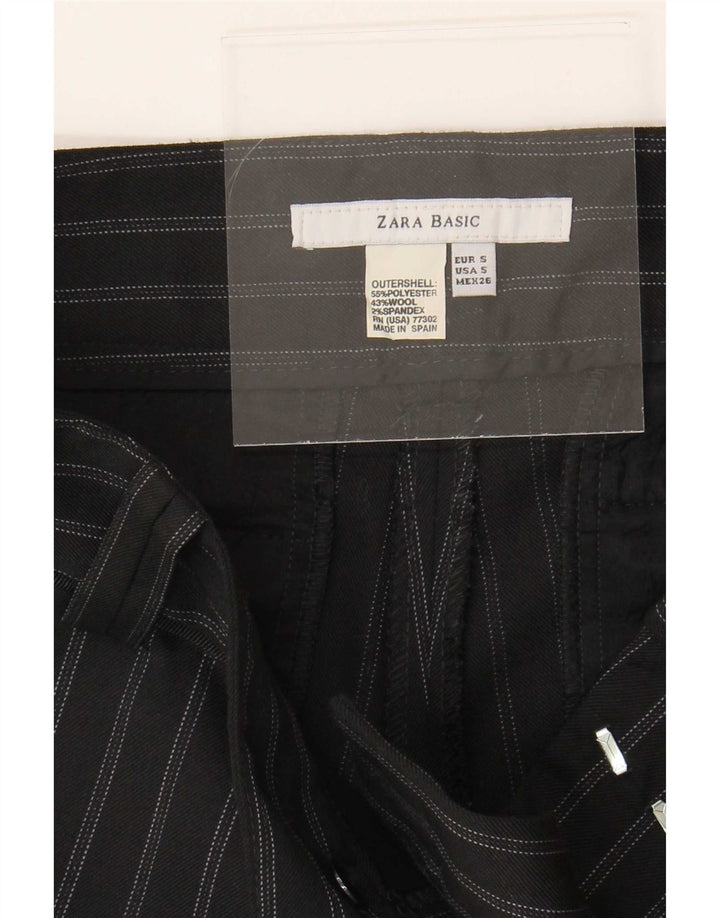 Zara Mujer Pantalones Cortos Chinos Pequeños W26 Poliéster A Rayas Negras