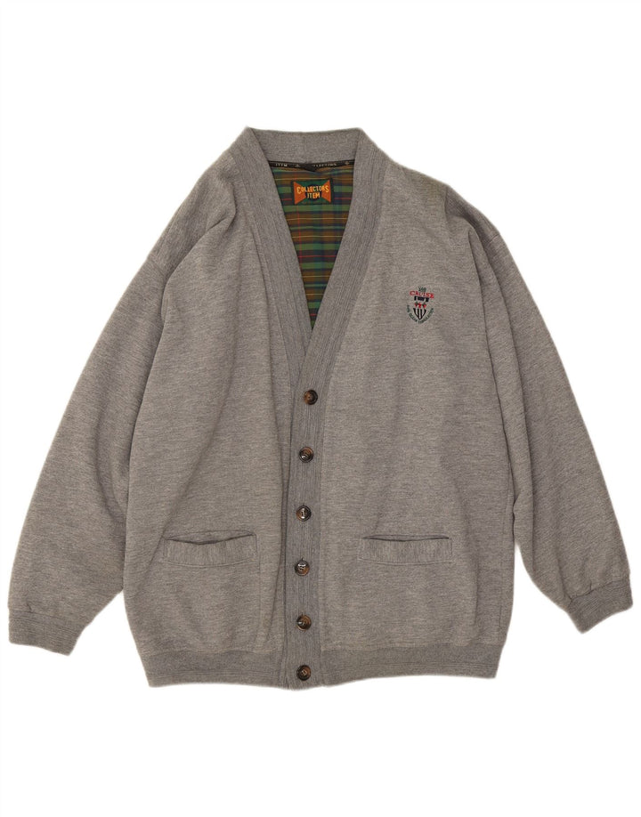 Vintage hombres Cardigan suéter medio gris poliéster