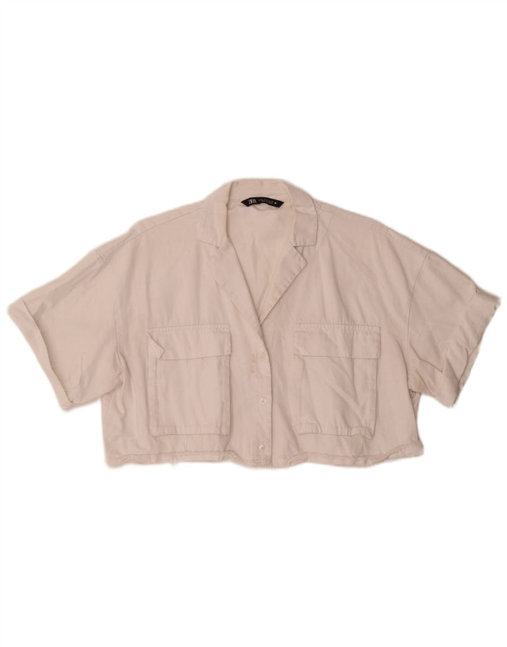 Zara Blusa de manga corta corta extragrande para mujer UK 44 Medium White