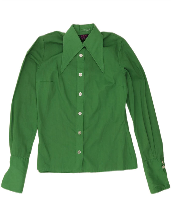 Camisa vintage para mujer Reino Unido 12 Poliéster verde medio