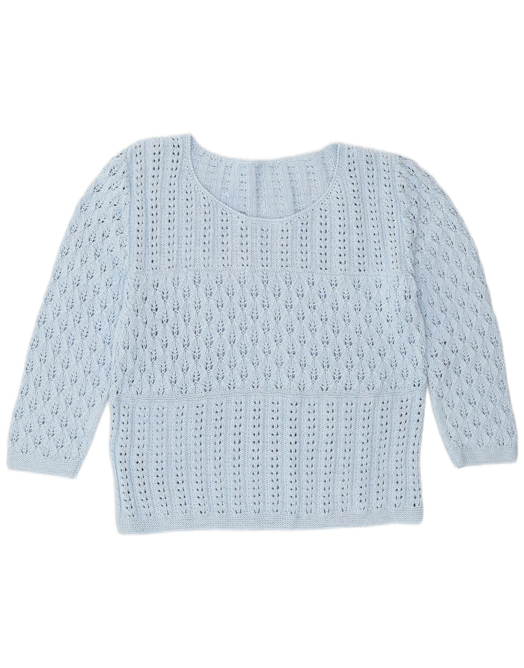 Vintage mujer 3/4 manga barco cuello jersey suéter Reino Unido 14 azul medio