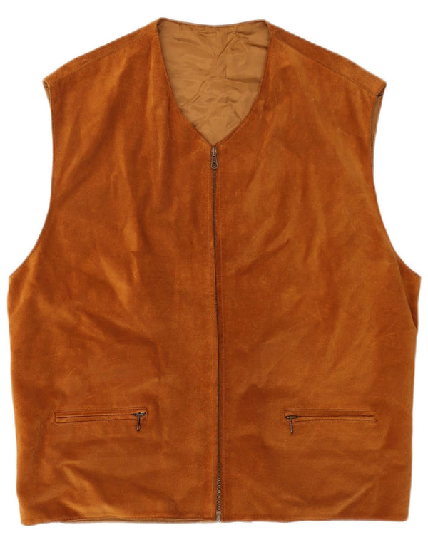 Vintage hombres ante Gilet Reino Unido 40 cuero marrón grande