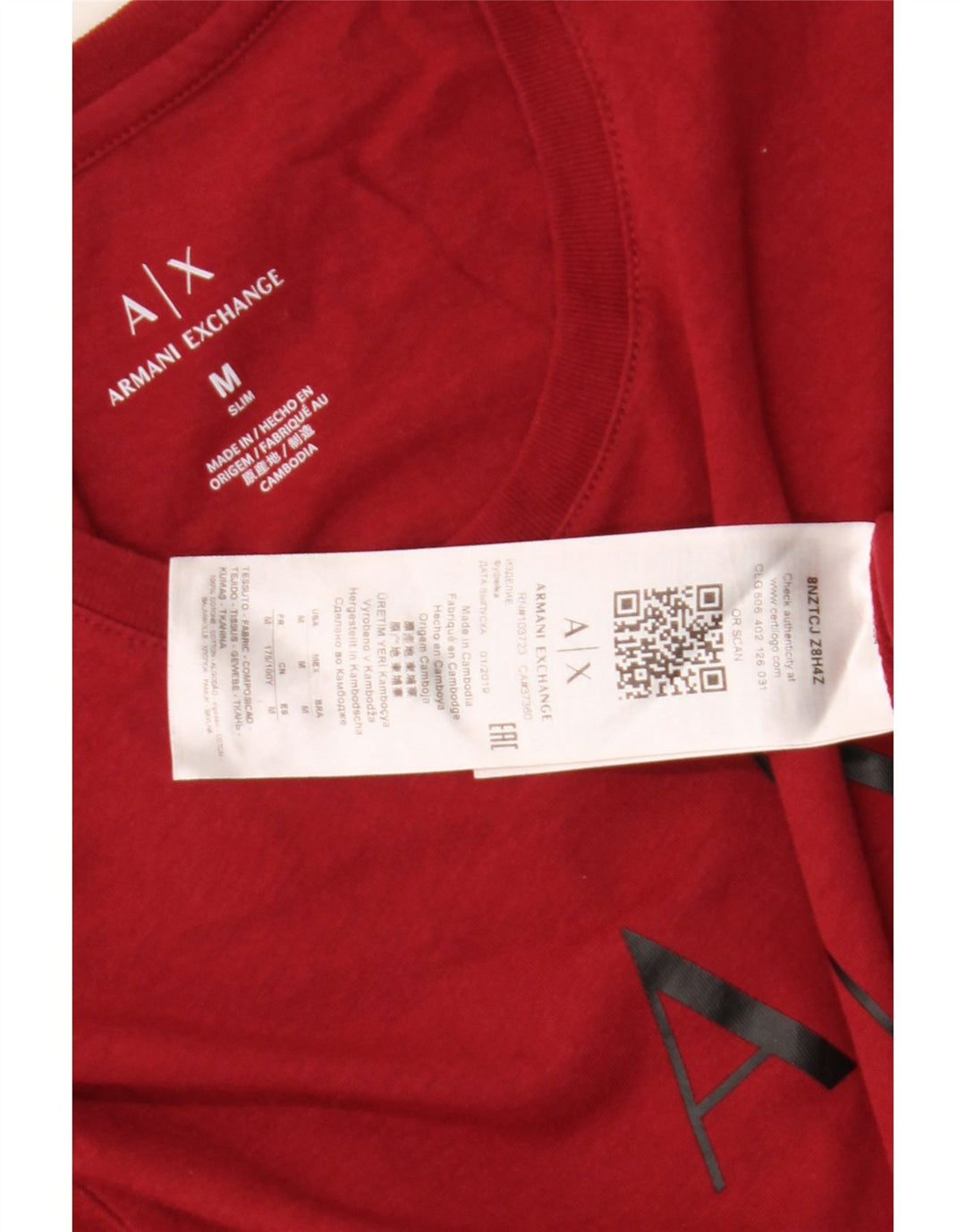 Armani Exchange Camiseta gráfica para hombre Top Medium Red Cotton