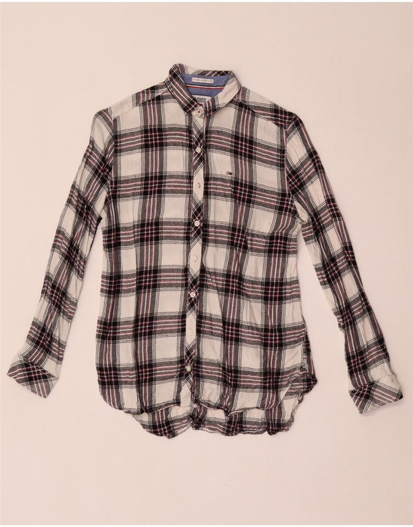 Tommy Hilfiger Camisa de Franela para Mujer UK 6 XS Viscosa a Cuadros Blanca