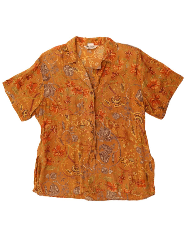 Marella Camisa de manga corta para hombre UK 42 Marrón medio Floral
