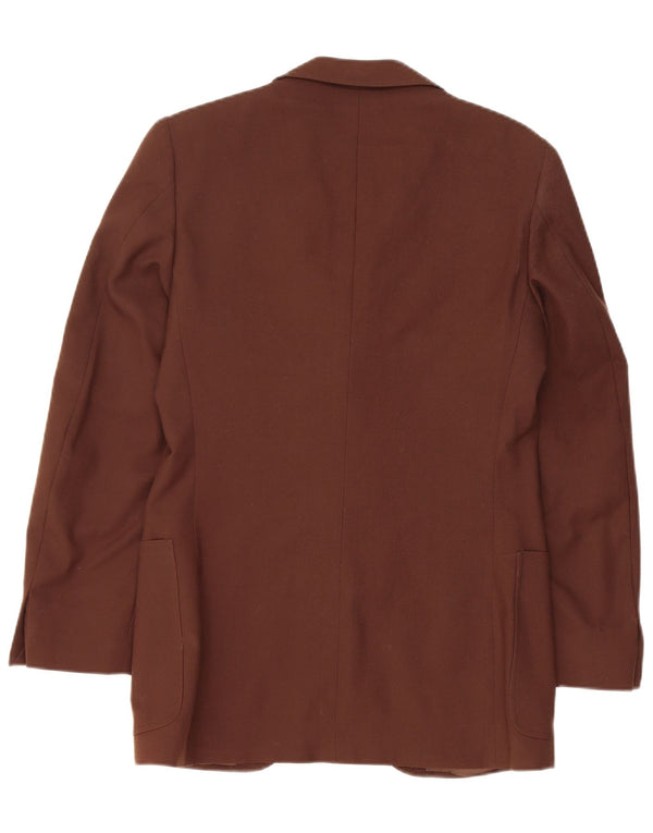 Vintage hombres 2 botones Blazer chaqueta Reino Unido 36 pequeña lana virgen marrón