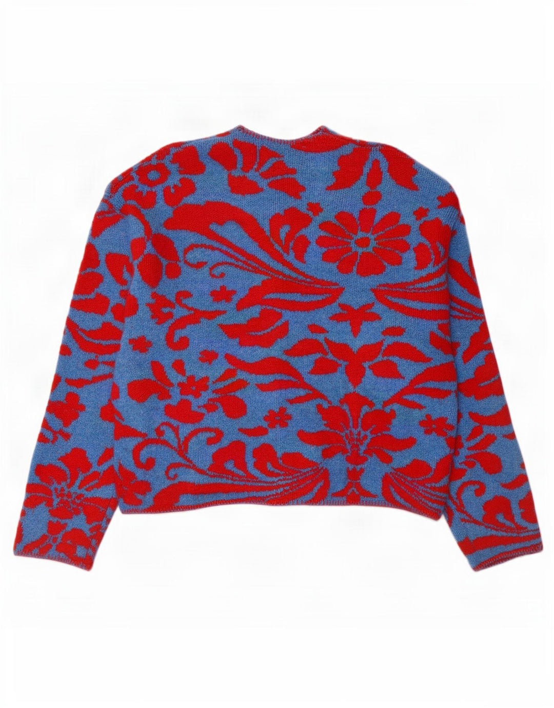 Zara Mujer Cárdigan Suéter UK 44 Poliéster Floral Azul Medio