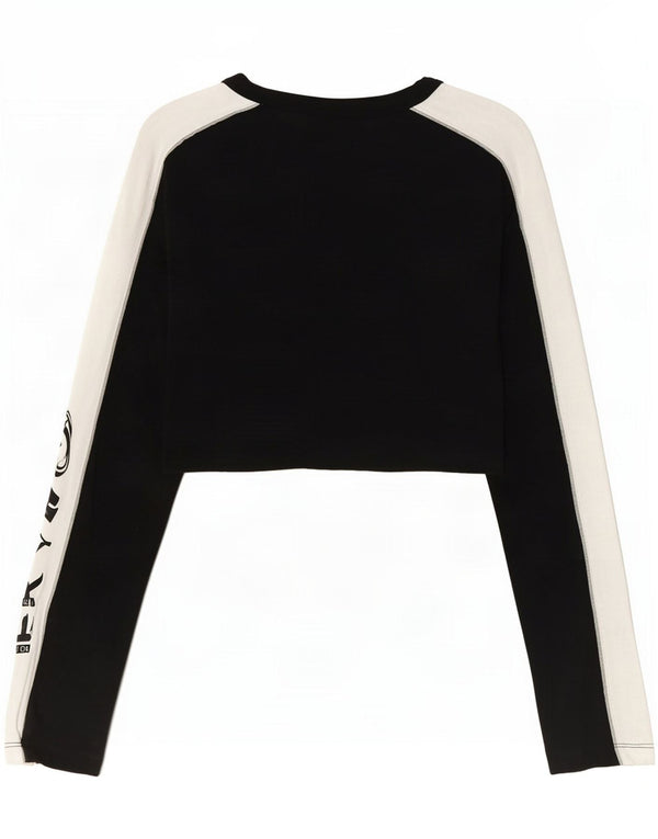 Adidas Mujer Crop Graphic Top Manga Larga UK 6 XS Negro Colorblock Algodón