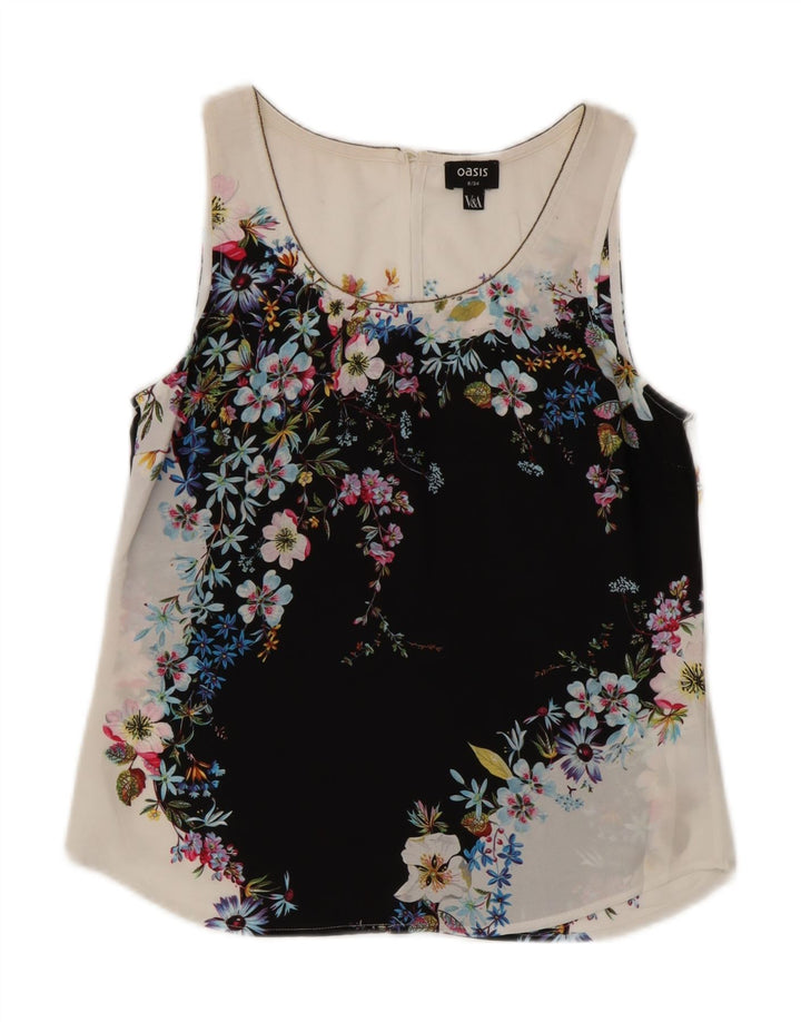 Oasis Blusa sin mangas para mujer Top UK 8 Small White Floral Poliéster
