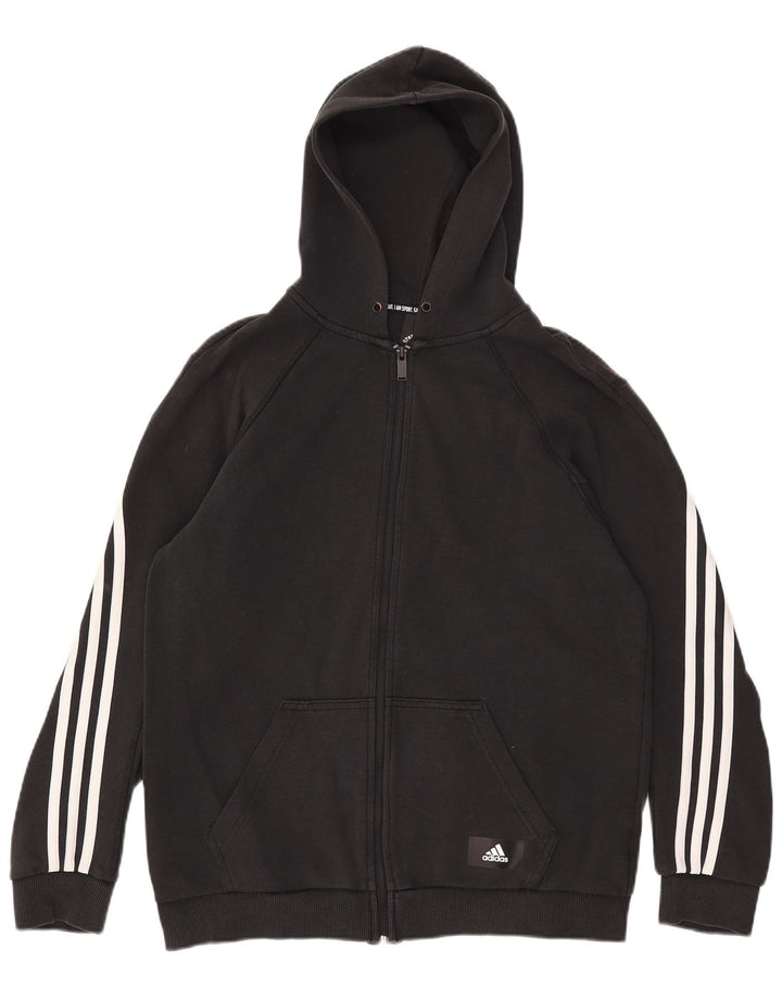 Adidas - Sudadera con capucha y cremallera para hombre, algodón negro mediano