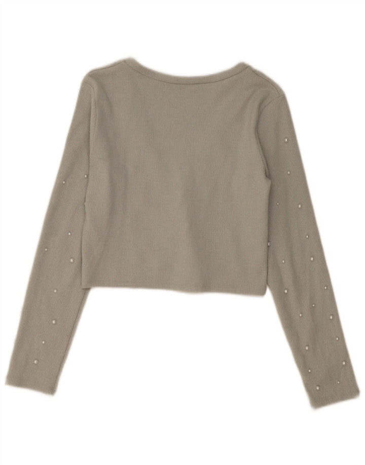 Zara Mujer Crop Cardigan Top UK 44 Grande Poliéster Gris