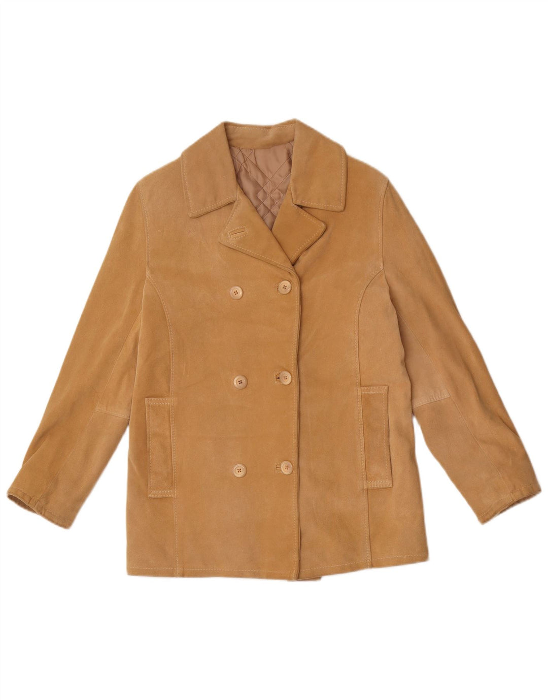 Dario Brizzi Chaqueta de ante de doble botonadura para mujer UK 10 Small Beige Leather
