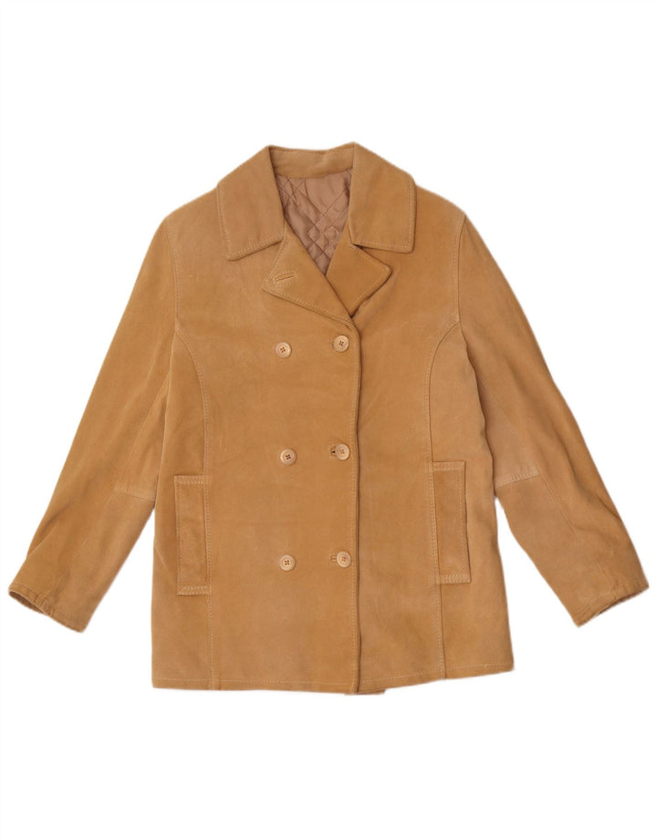 Dario Brizzi Chaqueta de ante de doble botonadura para mujer UK 10 Small Beige Leather