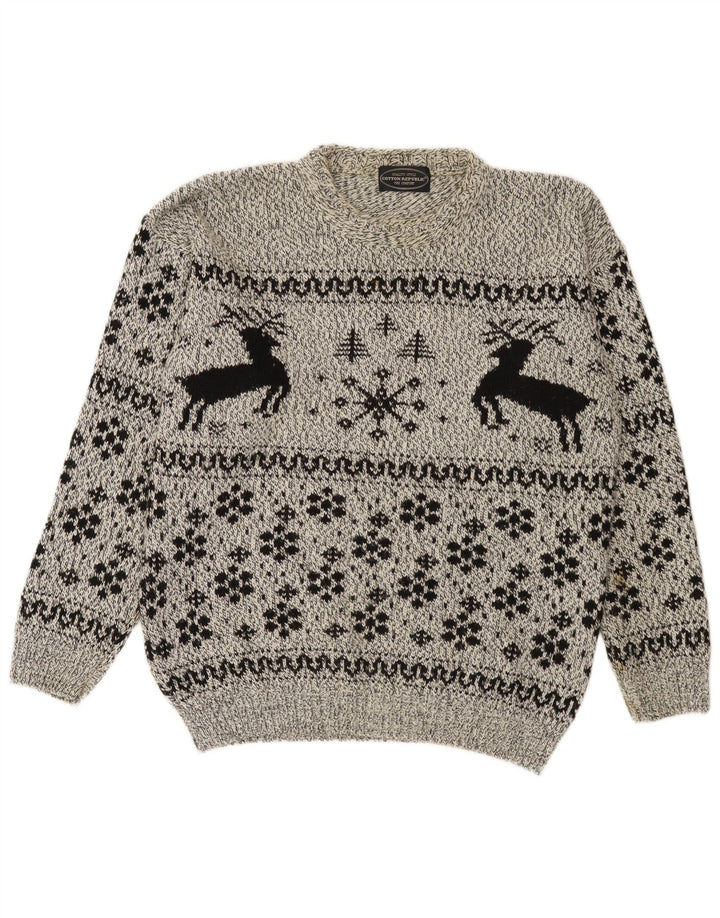 Cotton Republic Suéter De Cuello Redondo Para Hombre Gris Medio Fair Isle