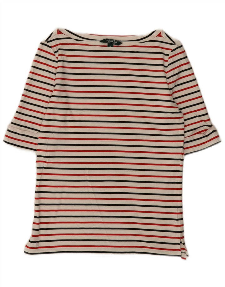 Ralph Lauren Top para mujer manga 3/4 UK 12 mediano blanco a rayas