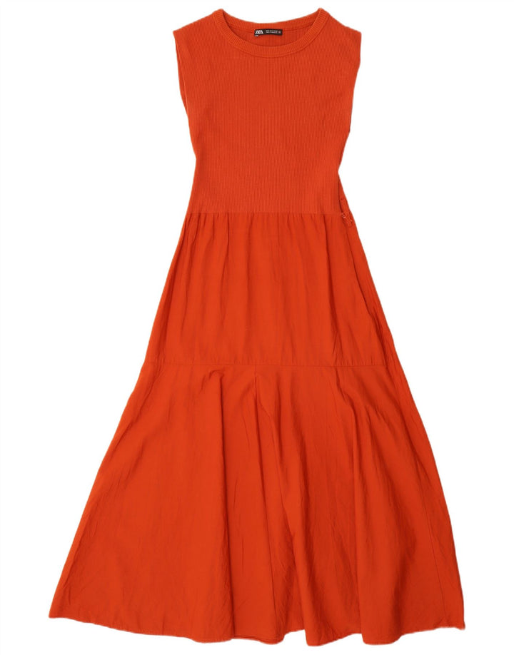 Zara Vestido largo sin mangas para mujer UK 8 Small Naranja