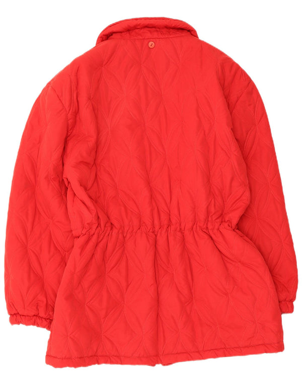 Vintage mujer acolchado cortavientos abrigo Reino Unido 14 viscosa roja mediana