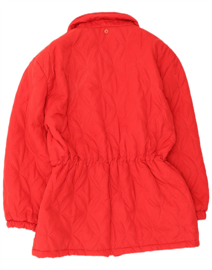 Vintage mujer acolchado cortavientos abrigo Reino Unido 14 viscosa roja mediana