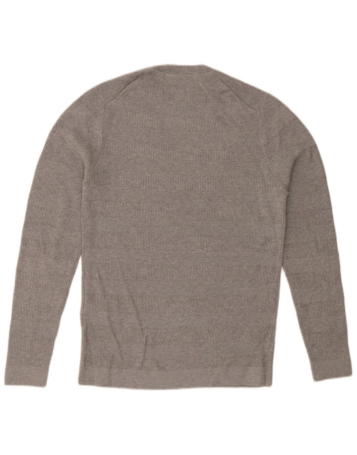 SUPERDRY Jersey de cuello redondo para hombre de algodón a rayas gris pequeño